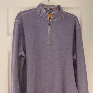 ROBERT GRAHAM Pique 1/4 zip pullover in purple and white